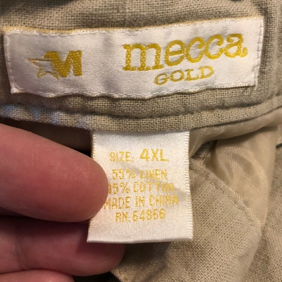 MECCA GOLD size 4XL Linen Clamdiggers Ties at Waist & Leg Tan Khaki Breathable - Picture 7 of 13